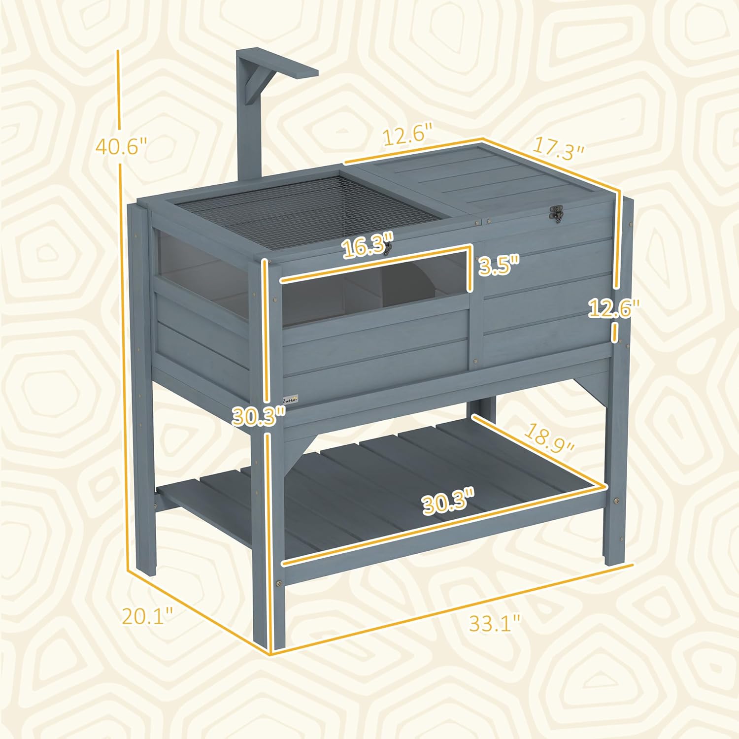 PawHut Tortoise Habitat with Shelf Storage, Reptile Enclosure with Tray, Light Support Frame, Gray