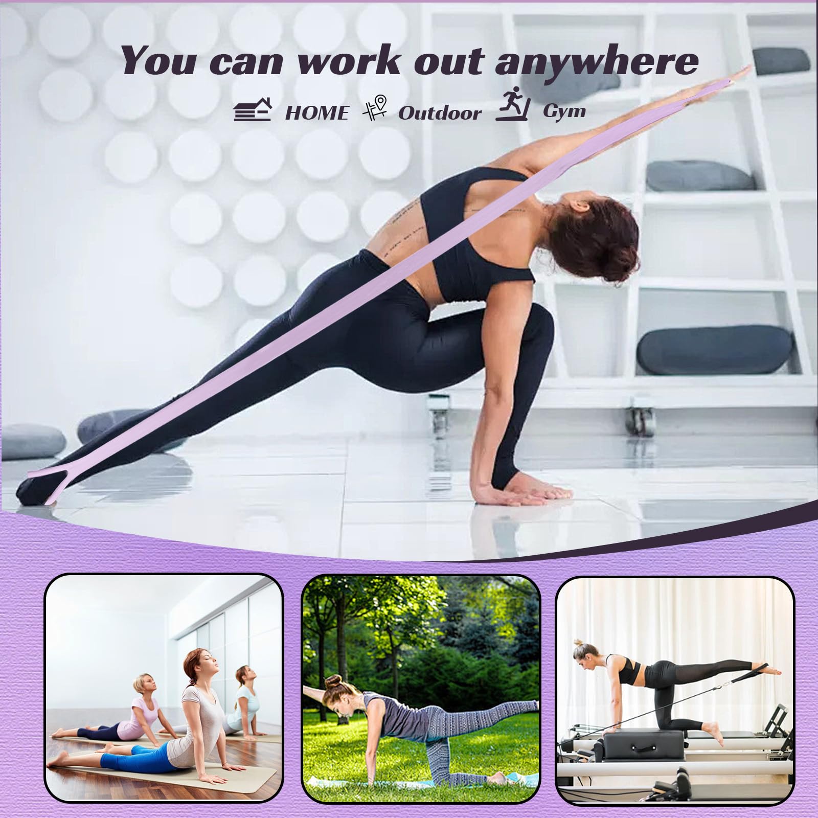 Banda de resistencia, figura 8, bandas de resistencia para fitness, bandas de entrenamiento para mujeres con asas, bandas elásticas para terapia física, yoga, pilates, color morado