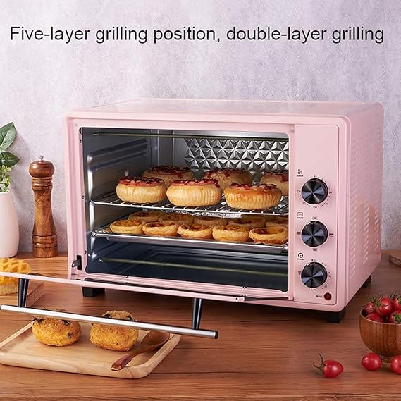 40L Mini Oven Adjustable Temperature 0-230C and 60 Minutes Timer Five-Layer Baking Position Household Baking Multi-Function Fully Automatic Electric Oven Baking Cake Bread Pizza with Accesso (Blue) (