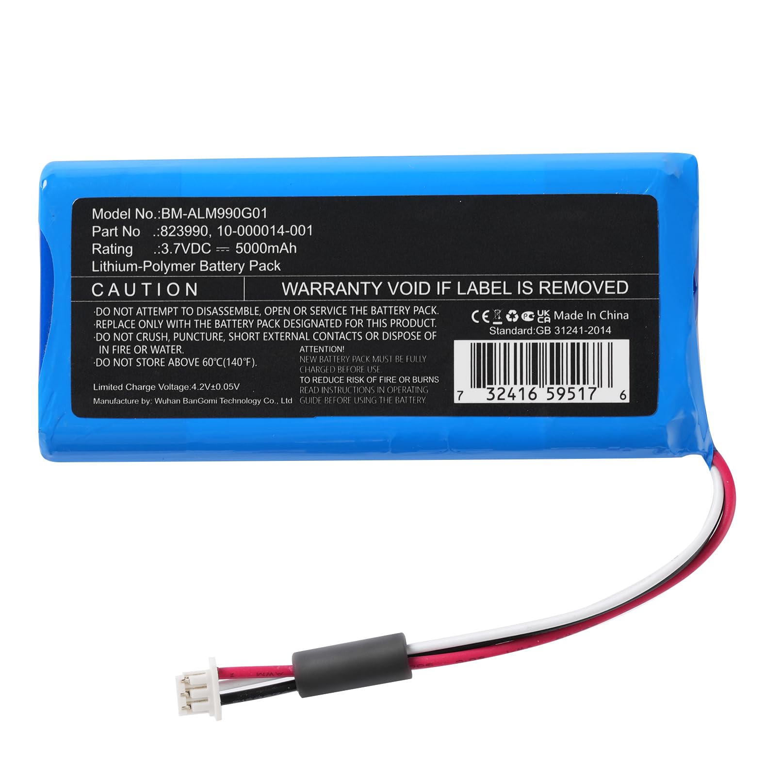 Yibudt 823990 2GIG GC3e 3.7V 5000mAh Battery Replacement for 2GIG GC3e Panel GC3 Panel SP1-GC3,10-000014-001 823990