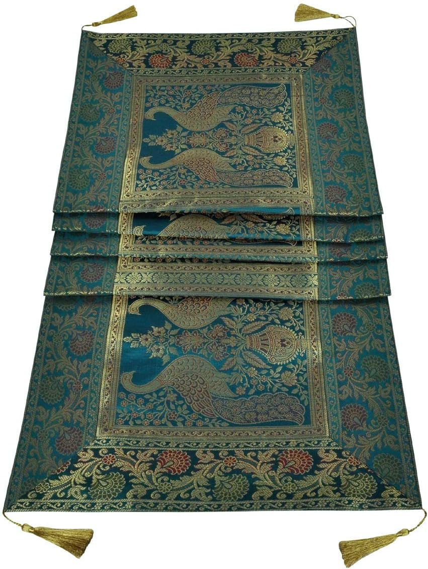 Lalhaveli Peacock Design Christmas Party Decoration Table Runner Green Color 72 x 16 Inch