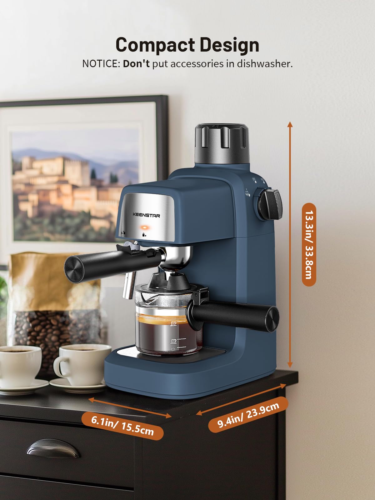 KEENSTAR Espresso Machine 3.5Bar, Compact Expresso Coffee Machines 4-Cup view 6