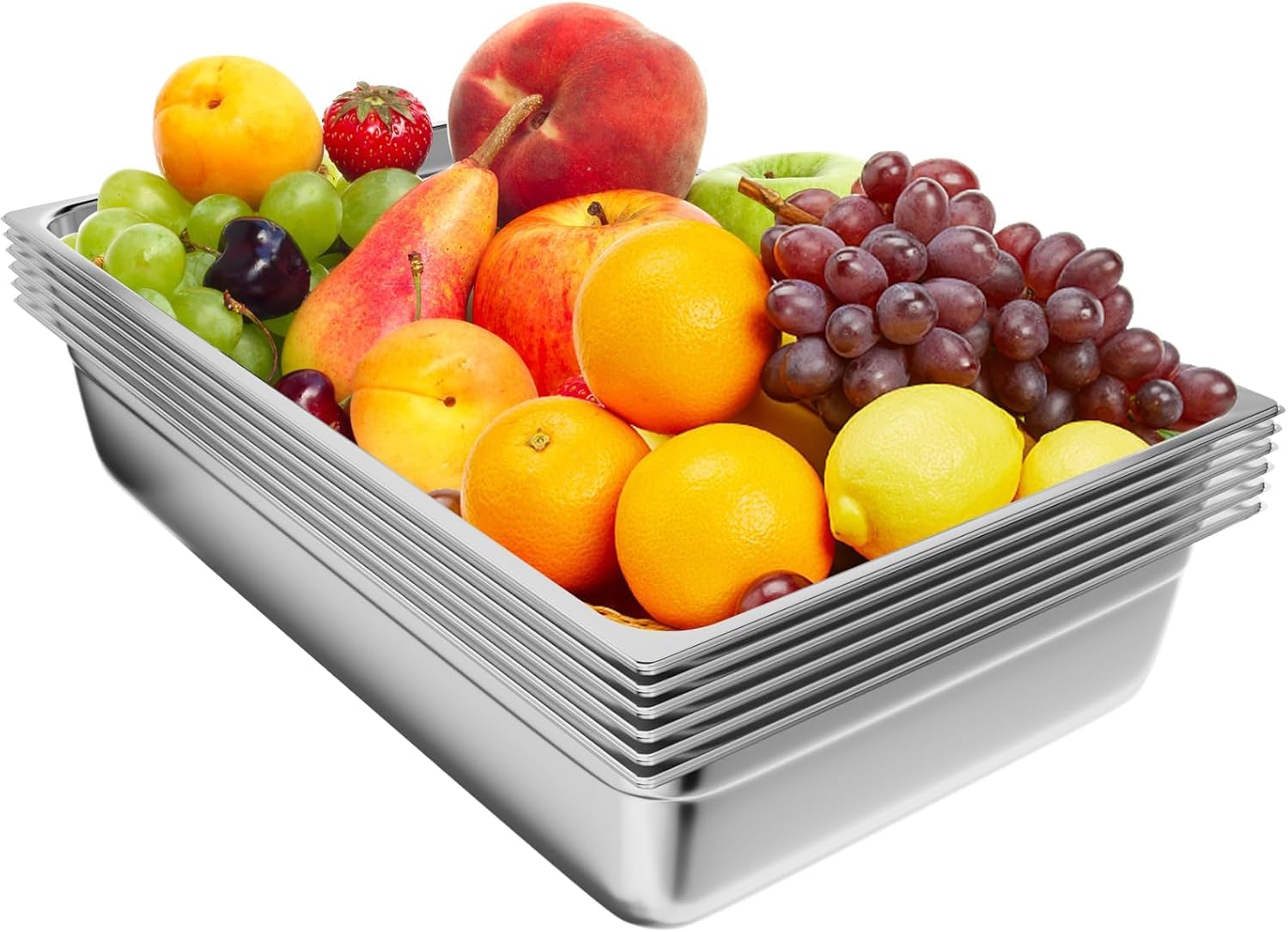 TAIMIKO GN 1/1 - Contenedores gastronométricos de acero inoxidable de 100 mm, 6 unidades, aptos para alimentos y resistentes al calor, para alimentos, tartas, hoteles, cocinas