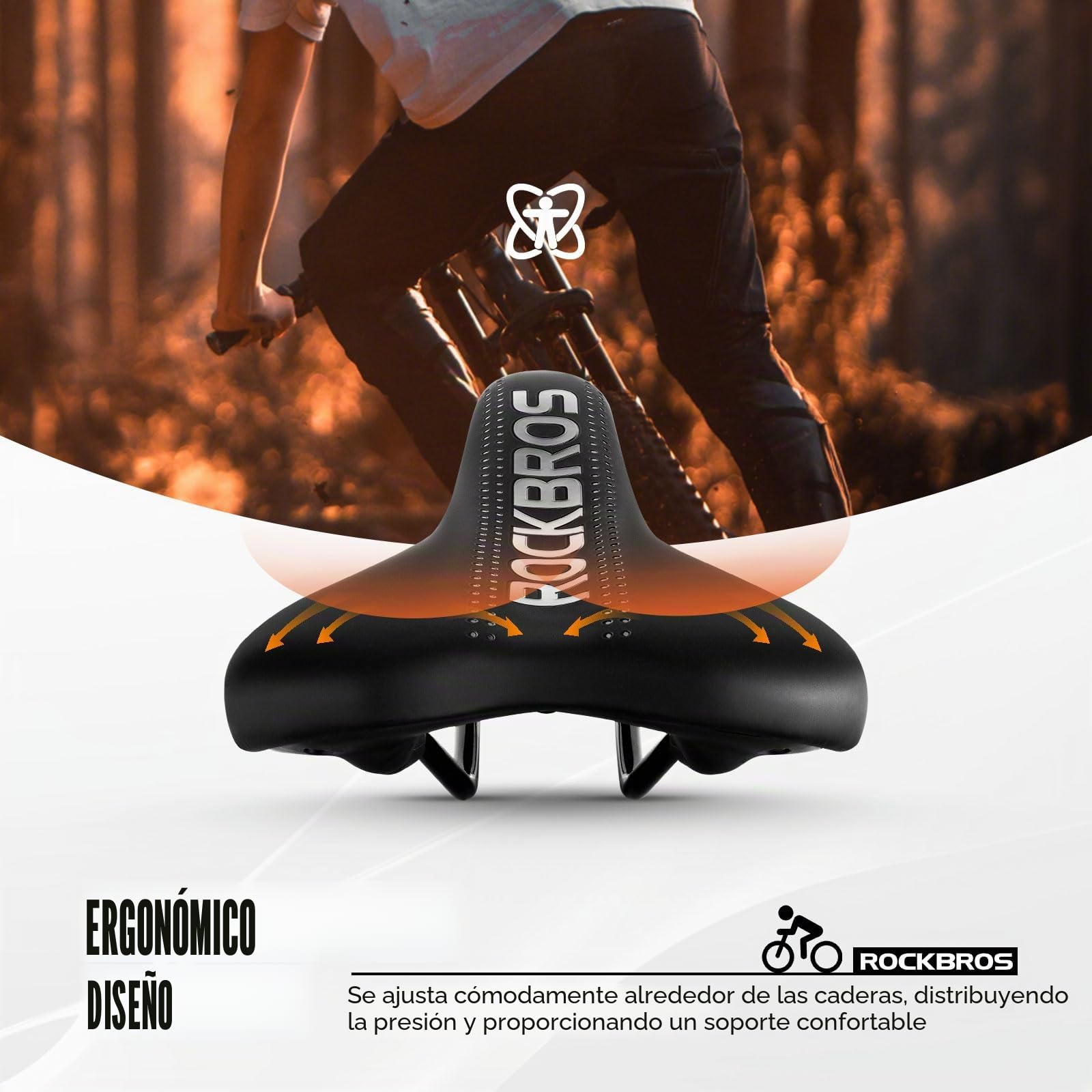 ROCKBROS Sillín de Bicicleta Ergonómico Cómodo, Asiento Amortiguador para Hombre Mujer, Cojín para Bicicleta Carretera MTB, 26,5 x 15,5 x 7 cm