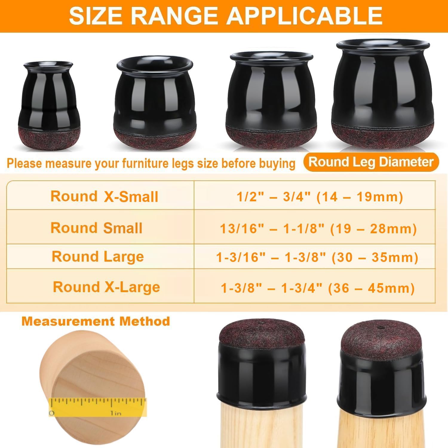 32 PCS Chair Leg Floor Protectors for Hardwood Floors, Furniture Feet Silicone Covers & Rubber Caps, Felt Pads Protect Wood Floor Scratch & Reduce Noise (Round Fit 1-3/16"~1-3/8", 30~35mm)