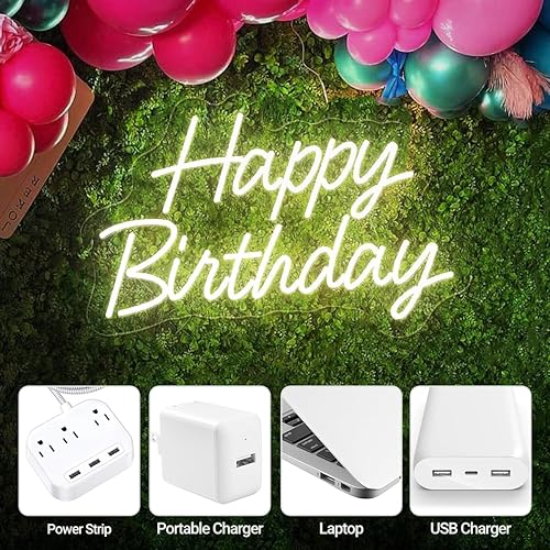 Miniatura 4 de Letrero de neón de feliz cumpleaños con control remoto de temporizador, luces de neón de feliz cumpleaños para decoración de fondo, ajustable con