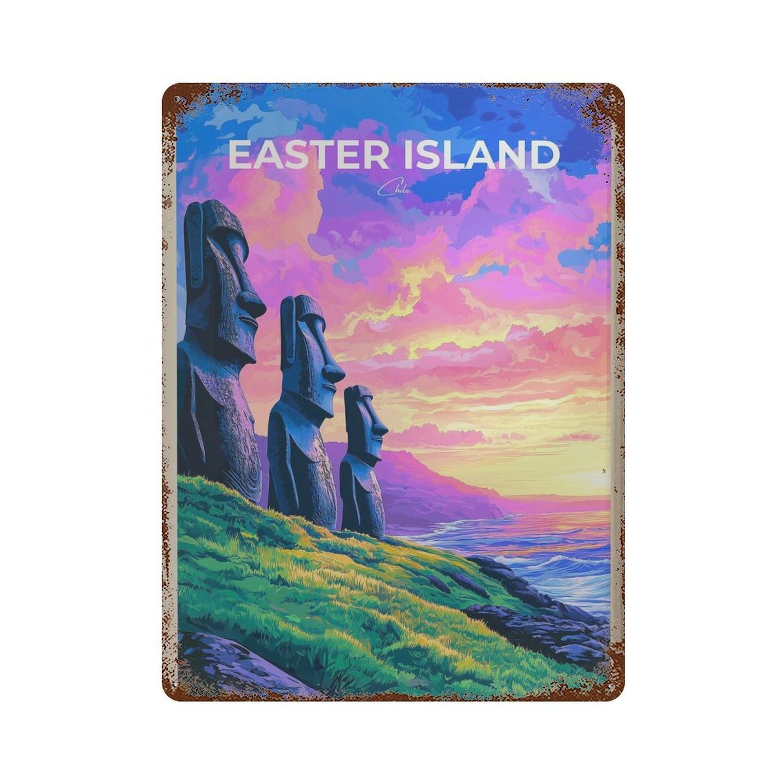 xiaoxiaoshen Easter Island Travel Rapa Nui Moai Wall Decor Art Metal Tin Poster Modern Home Decor Art Home Bar Shop Decorations Vintage Sign 40x30cm