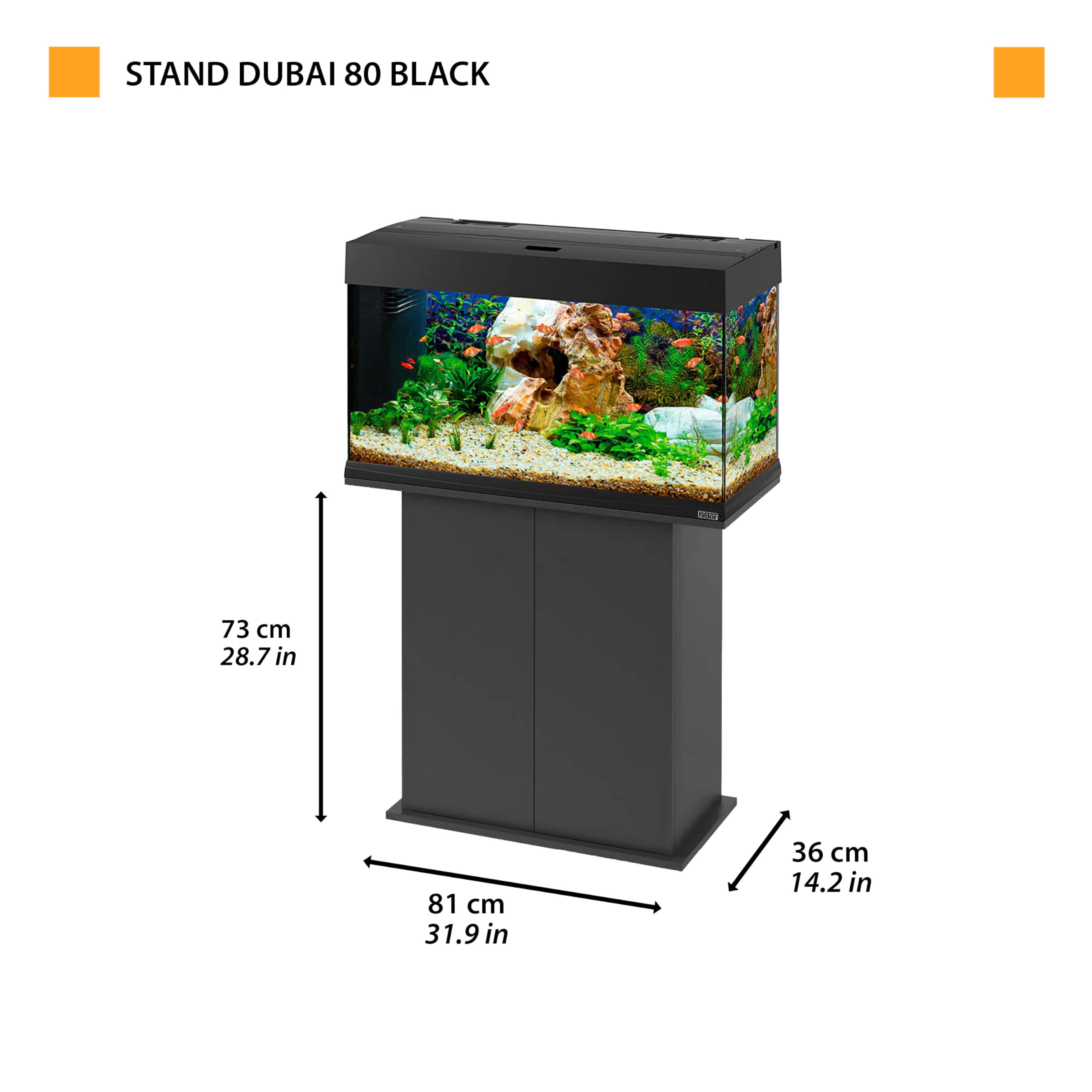 Ferplast Hydor Supporto Acquario, Mobile per Acquario, Resistente all'Umidità, Struttura Solida con Ante e Ripiani Integrati, Piedini Regolabili, 81 x 36 x h 73 cm, in Legno Nero