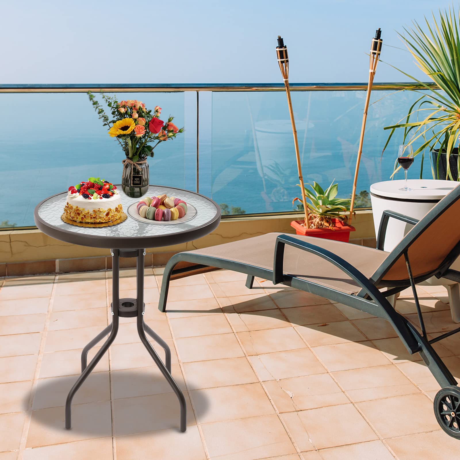 Patio Dining Bistro Set With Umbrella Hole Small Patio Table With