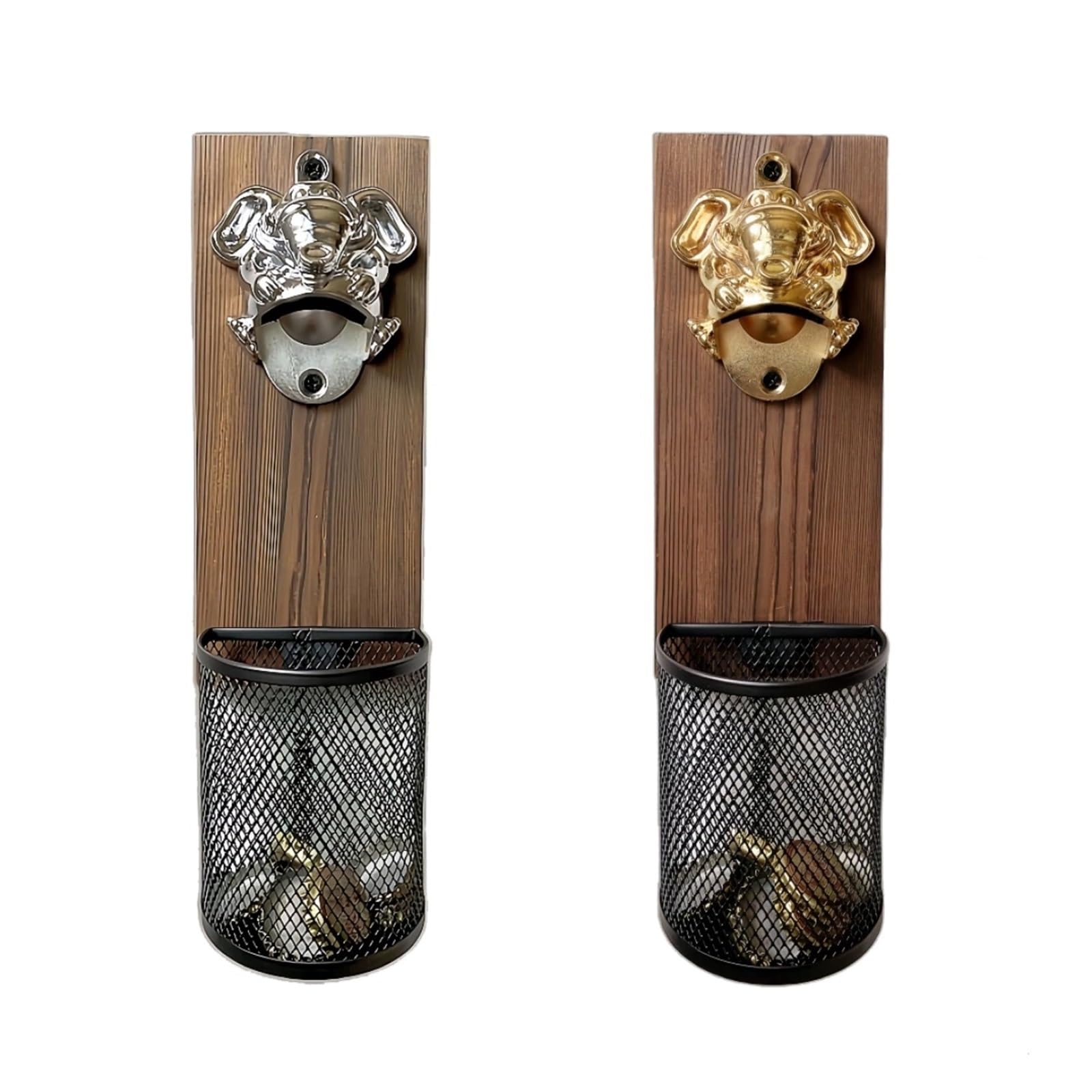 Abridor De Botellas De Cerveza De Pared Con Recogecápsulas – Forma De Elefante En Aleación De Zinc Y Madera Maciza, for Nevera O Pared, Perfecto for Bar Casero, Cocina(2 pcs)