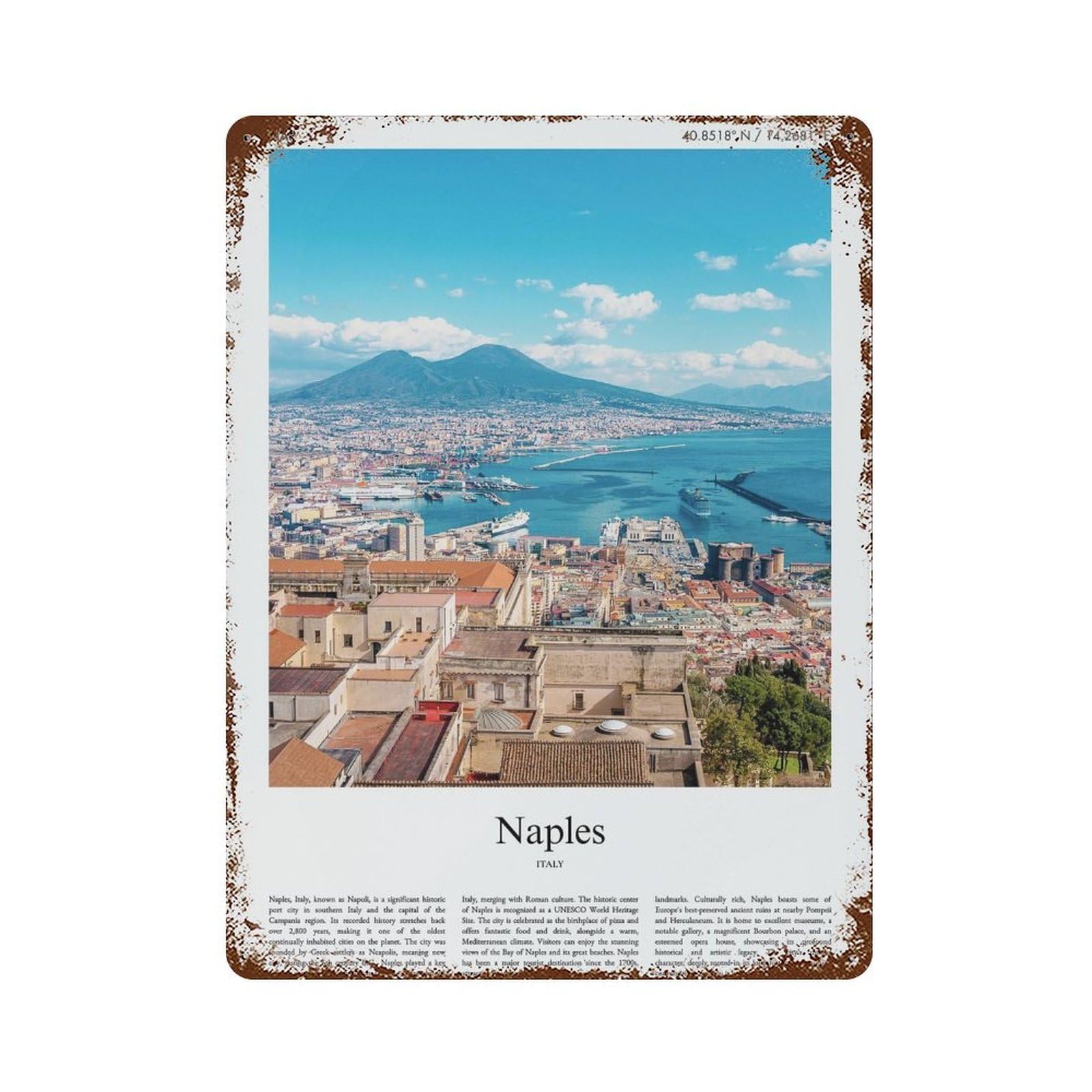 xiaoxiaoshen Naples Italy City Scenery Wall Decor Art Metal Tin Poster Modern Home Decor Art Home Bar Shop Decorations Vintage Sign 40x30cm