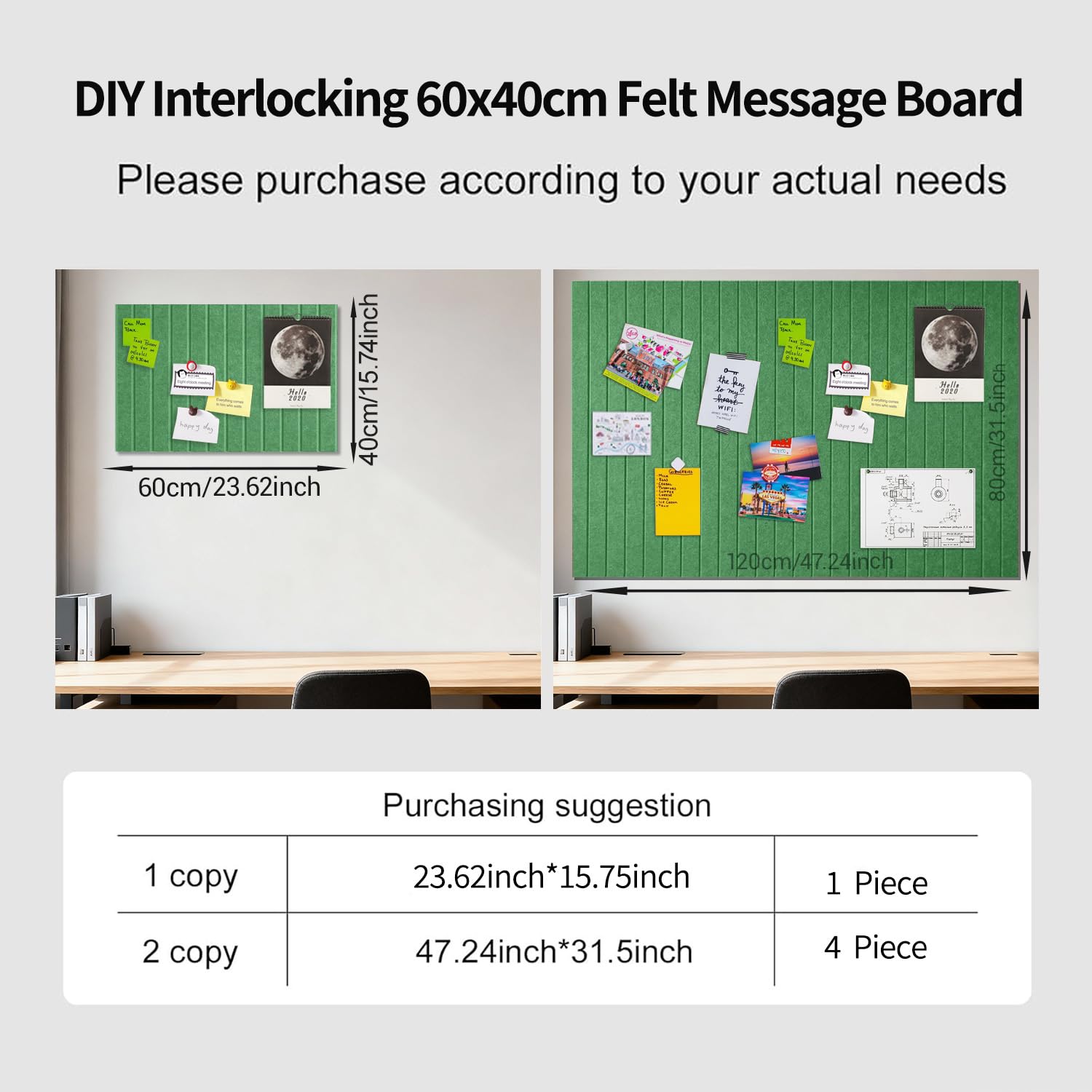 Large Felt Notice Board, Self-Adhesive, 60 x 40 cm Felt Board, Decorative Felt Notice Board, 0.9 cm Thick, Foldable Photo Board, Memo Boards, Bulletin Board, Wall Decoration for Office, Kitchen, Jewel - Image 2