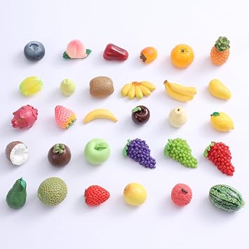 30 PCS Fruits Mini Resin Figures, Fruit Decor Cute Artificial Fruit