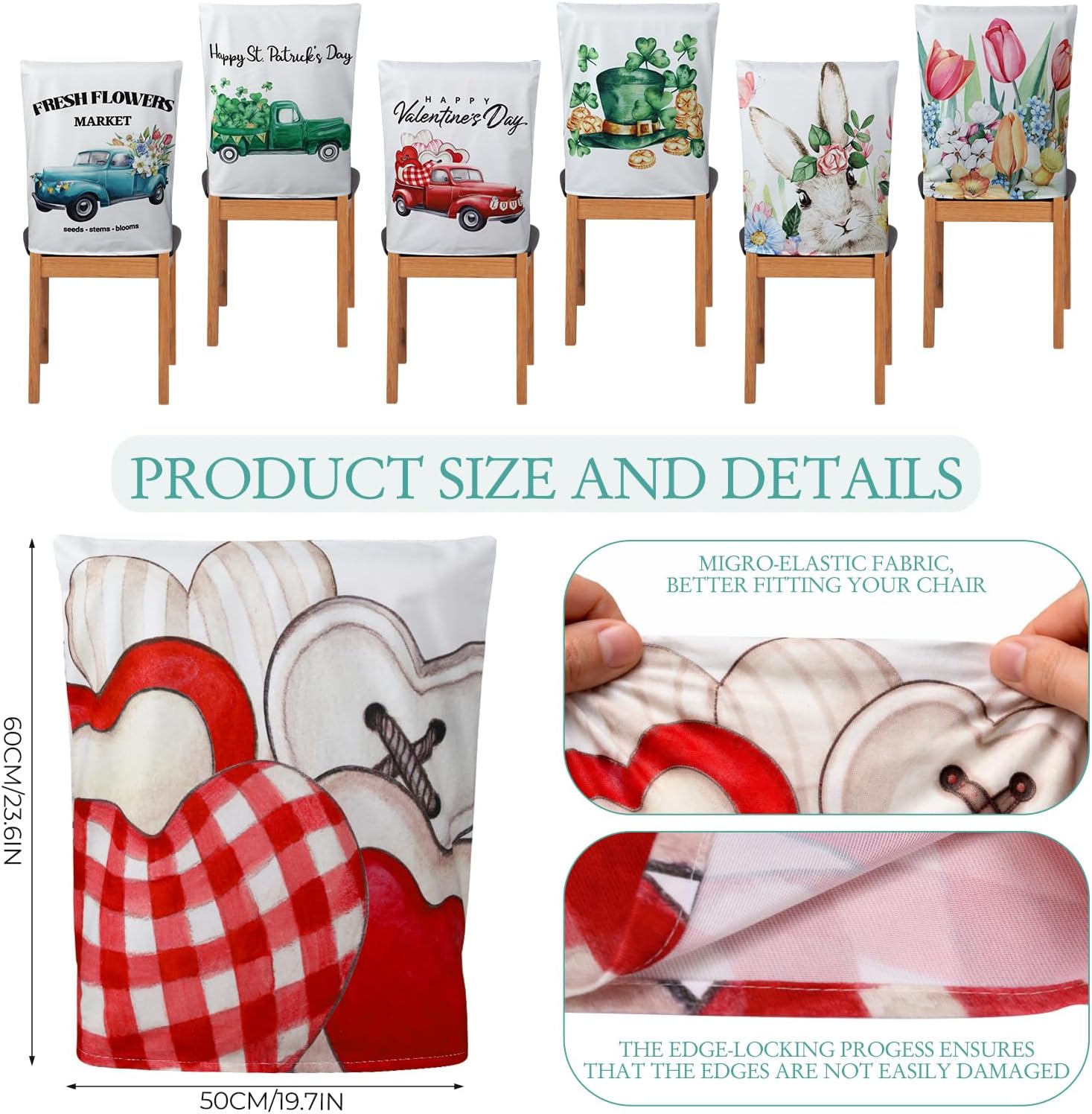 Moukeren 16 Pcs Holiday Chair Back Covers St. Patrick's Day Chair Decorations Seasonal Dining Chairs Slipcovers Easter Spring Valentines Removable Cute Seat Protector Covers for Home Kitchen Decor