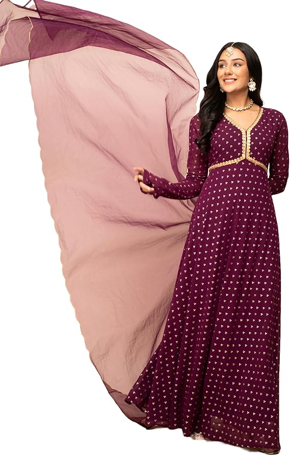 Stunning Womens Georgette Printed Gown with Dupatta - Perfect for Special Occasions!