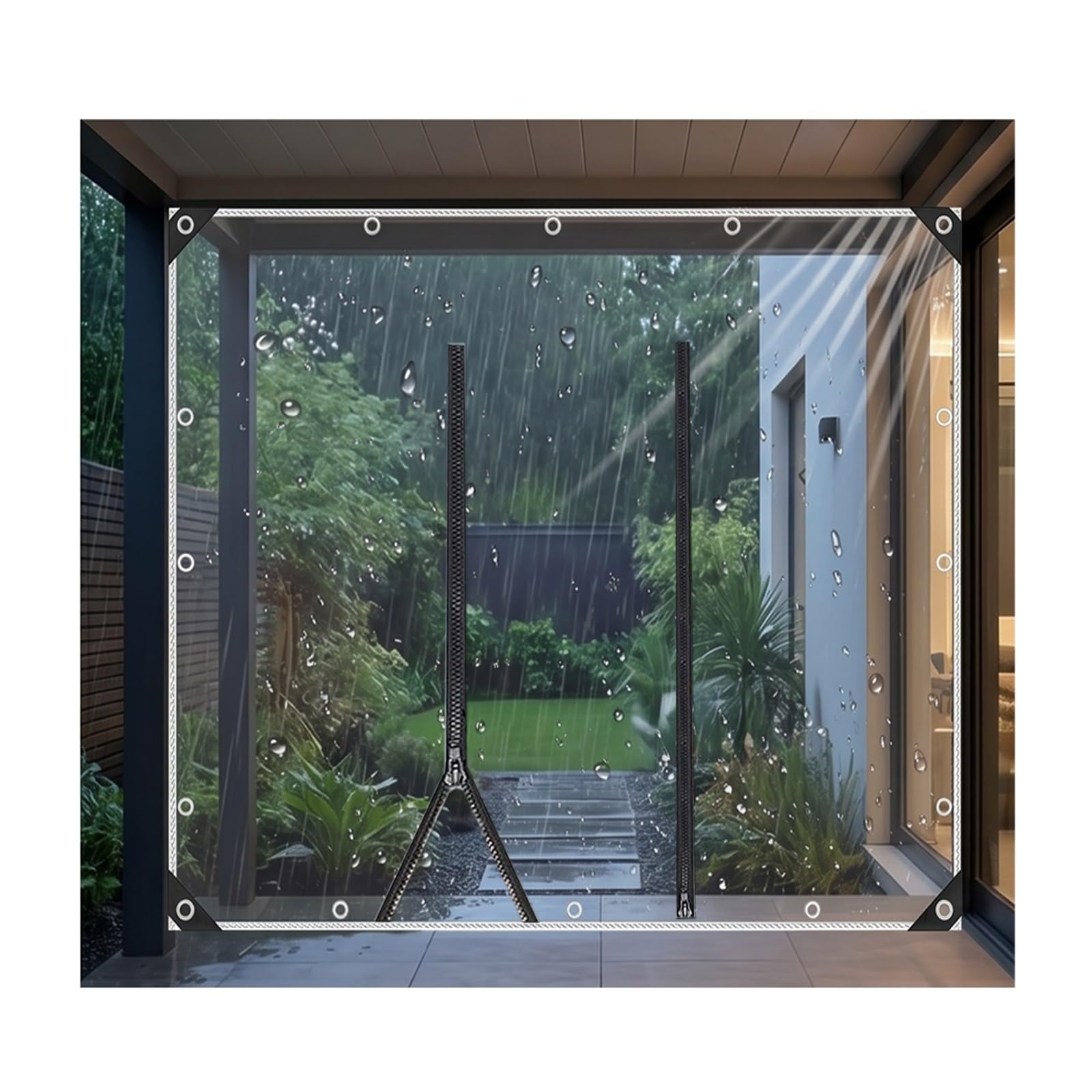 Clear Waterproof Tarp with Zipper, Heavy Duty PVC Vinyl Tarpaulin Side Panels, Windproof & Tear Resistant Enclosed Outdoor Curtains for Gazebo Pergola Porch