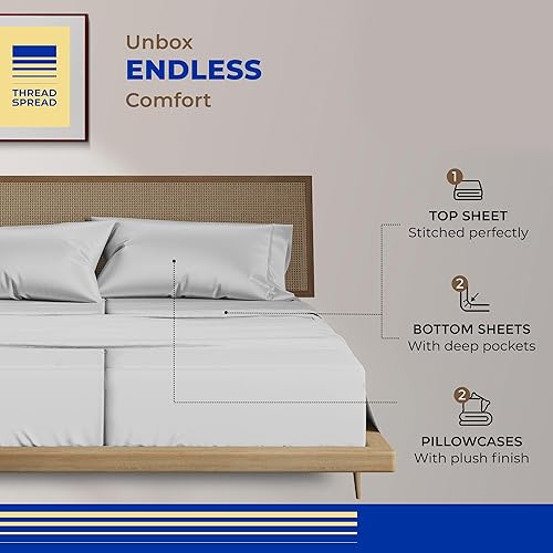 Miniatura 144 de THREAD SPREAD Sábanas 100% de algodón egipcio, tamaño individual, 800 hilos altos, 3 piezas, sábanas individuales extra largas para dormitorio