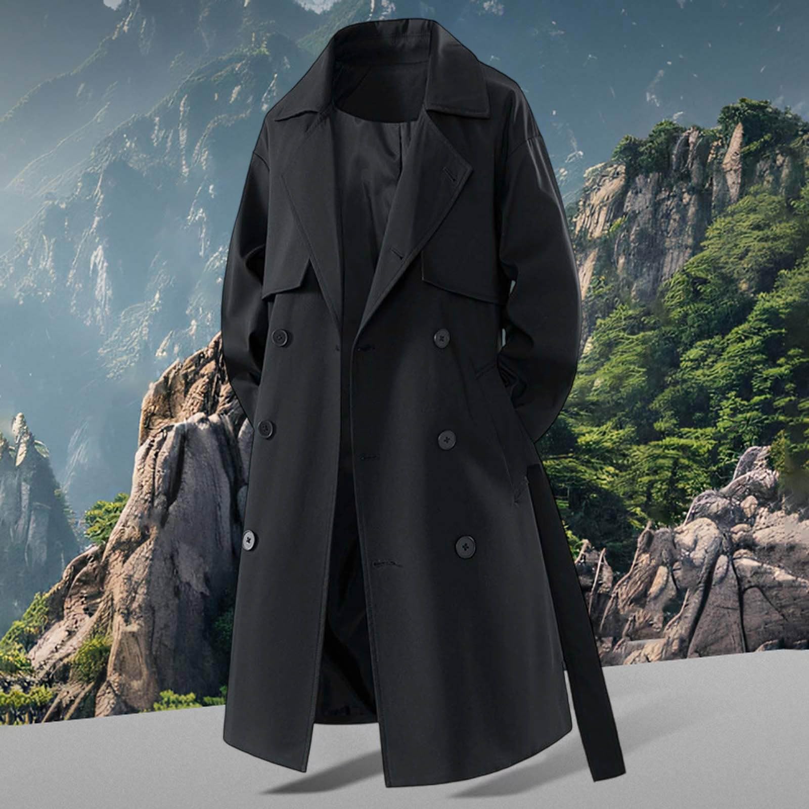 Trench Coat - Cappotto lungo da uomo, a doppio petto, slim fit, con cintura, per lavoro, casual, per autunno e inverno, giacca lunga calda, giacca a vento invernale