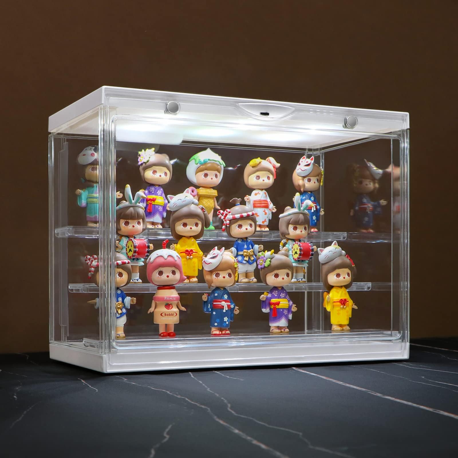 Naconmlet Clear Acrylic Display Case for Miniature Figures and Funko Pop - LED-Lit, Dustproof, Detachable Shelves - Stackable Showcase Display Cases for Collectibles Mini Toys
