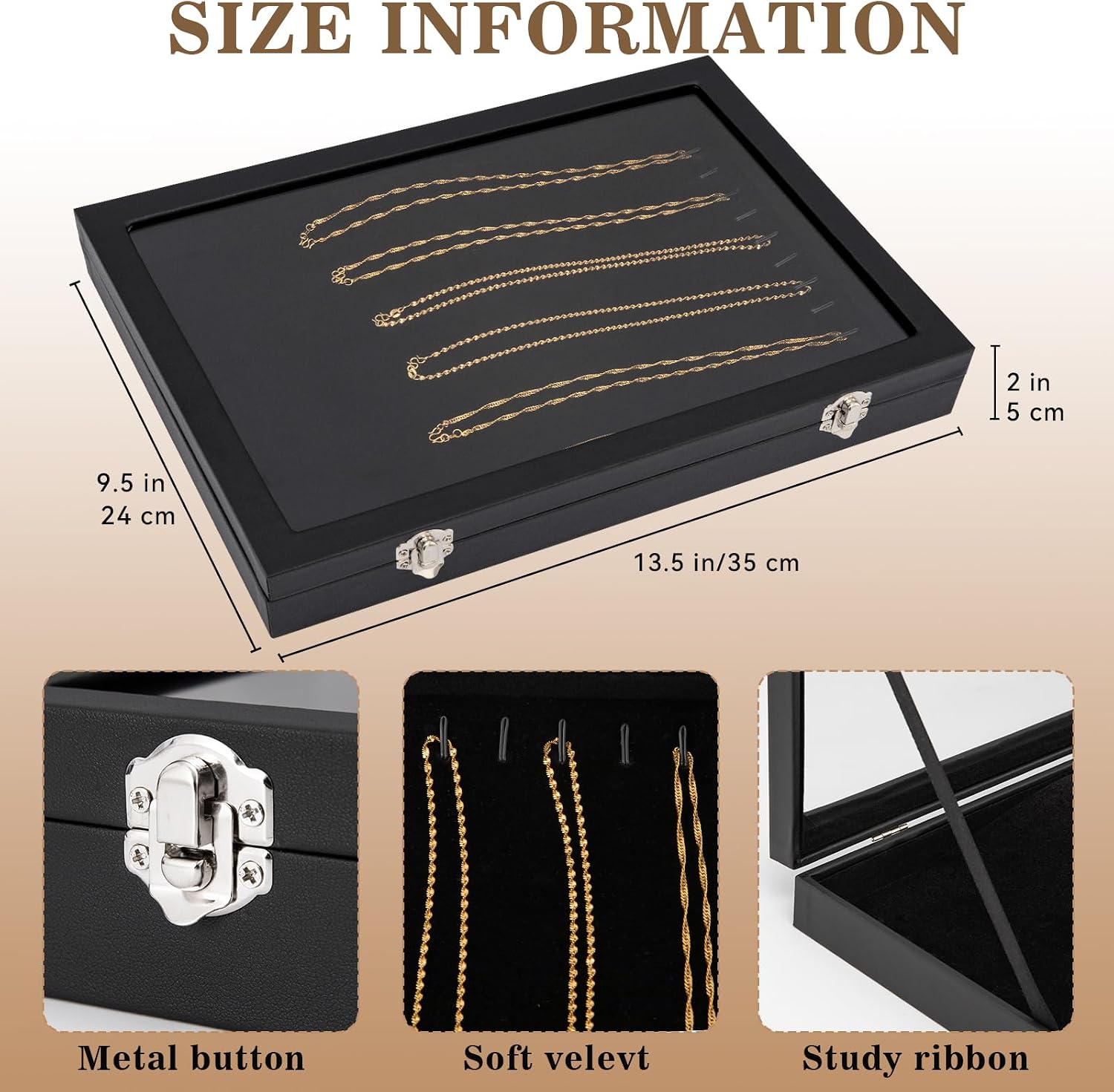 Polmart Necklace & Jewelry Organizer/Storage/Display Case with Acrylic Lid, Black Velvet