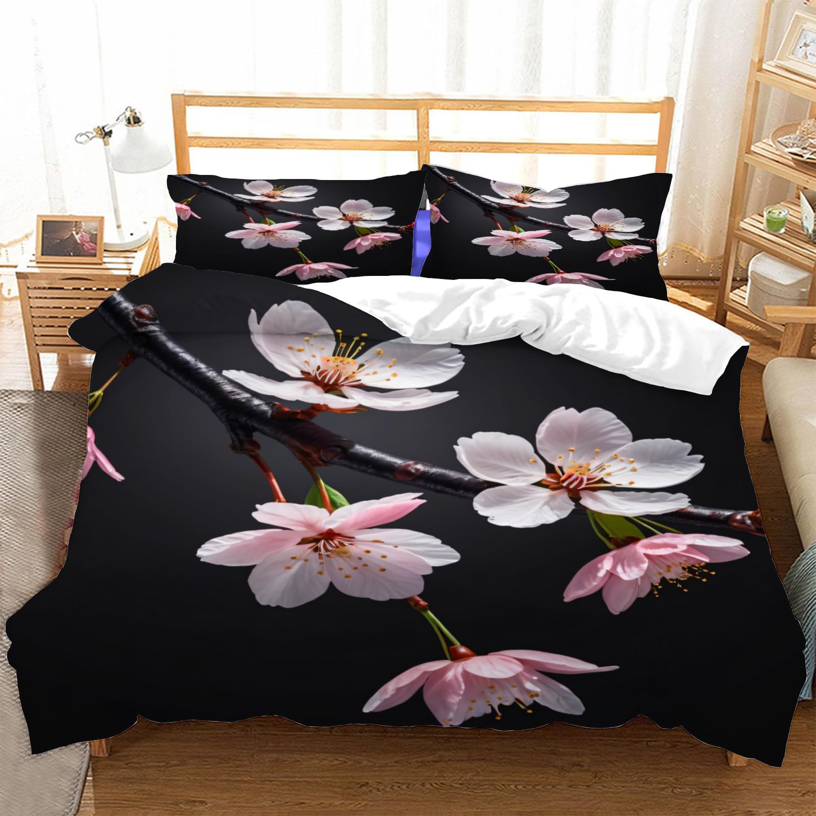 Housse de Couette 240 x 260 Parure Lit Sans Repassage Anti-Glisse