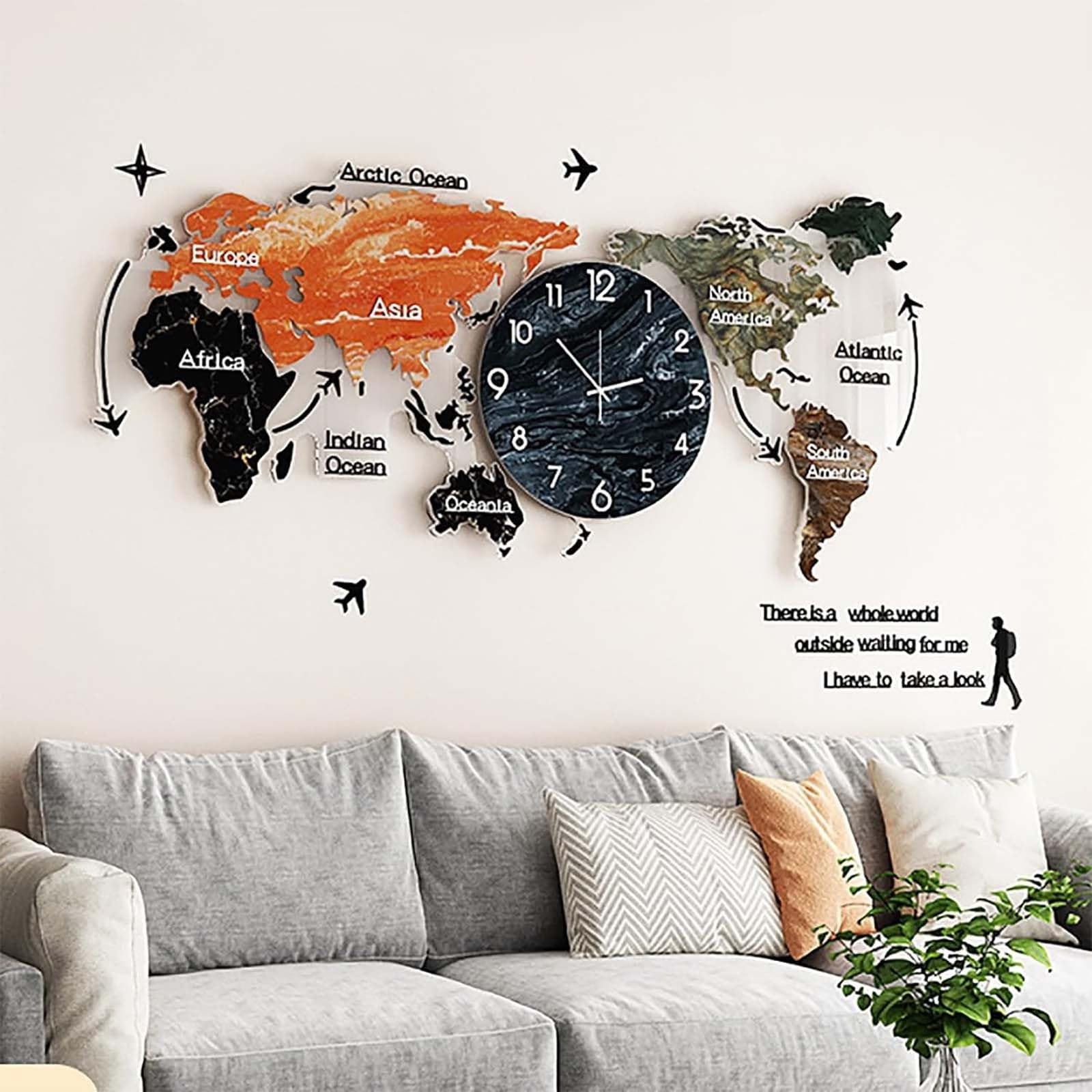 Duża dekoracyjna nowoczesna do sypialni DIY mapa świata zasilana bateriami, cicha nietykająca