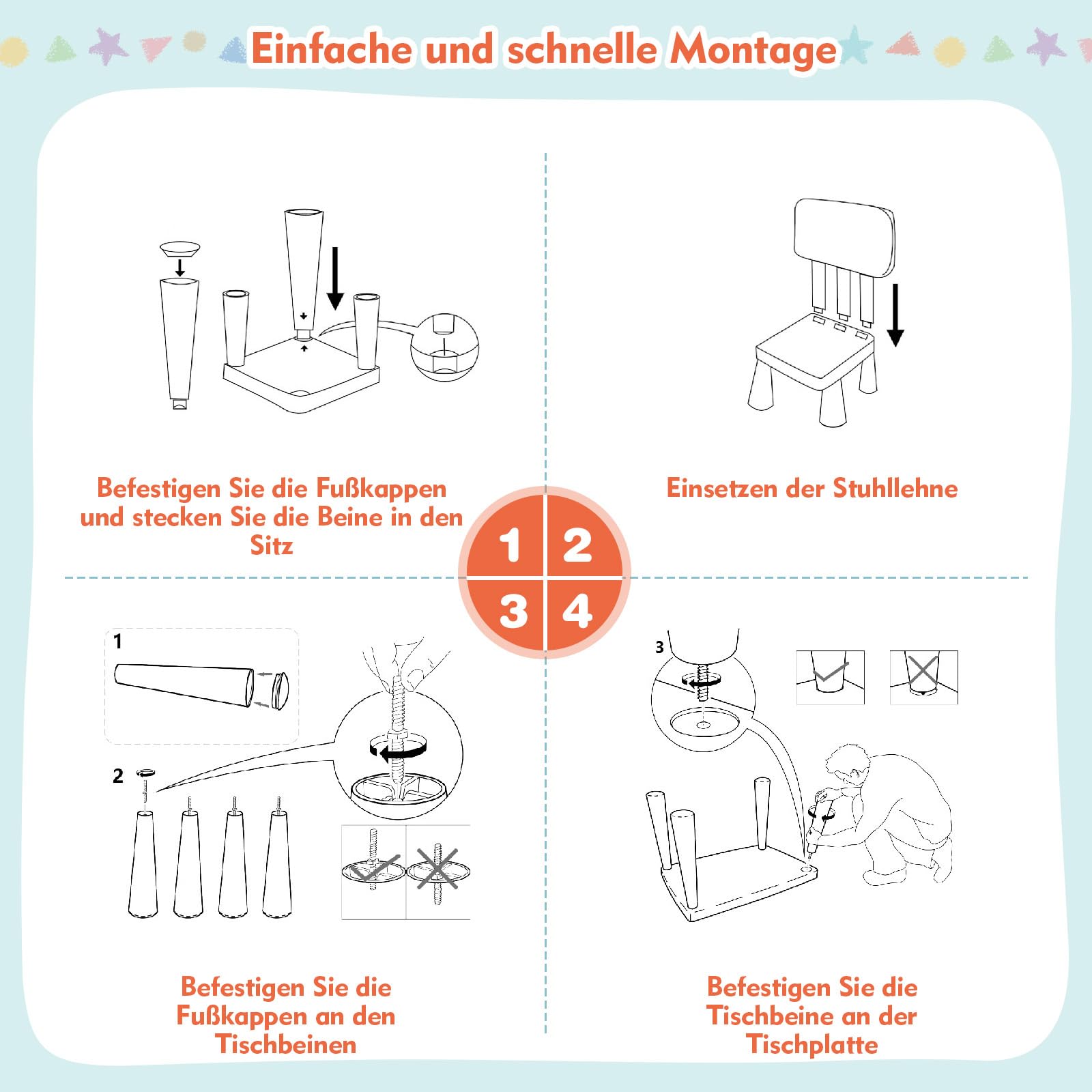 GOPLUS Kindersitzgruppe aus Kunststoff, Kindertisch mit 2 Stühlen, Stuhl mit Rückenlehne, mit Runden Kanten, für Junge und Mädchen, für Kinderzimmer (Weiß)