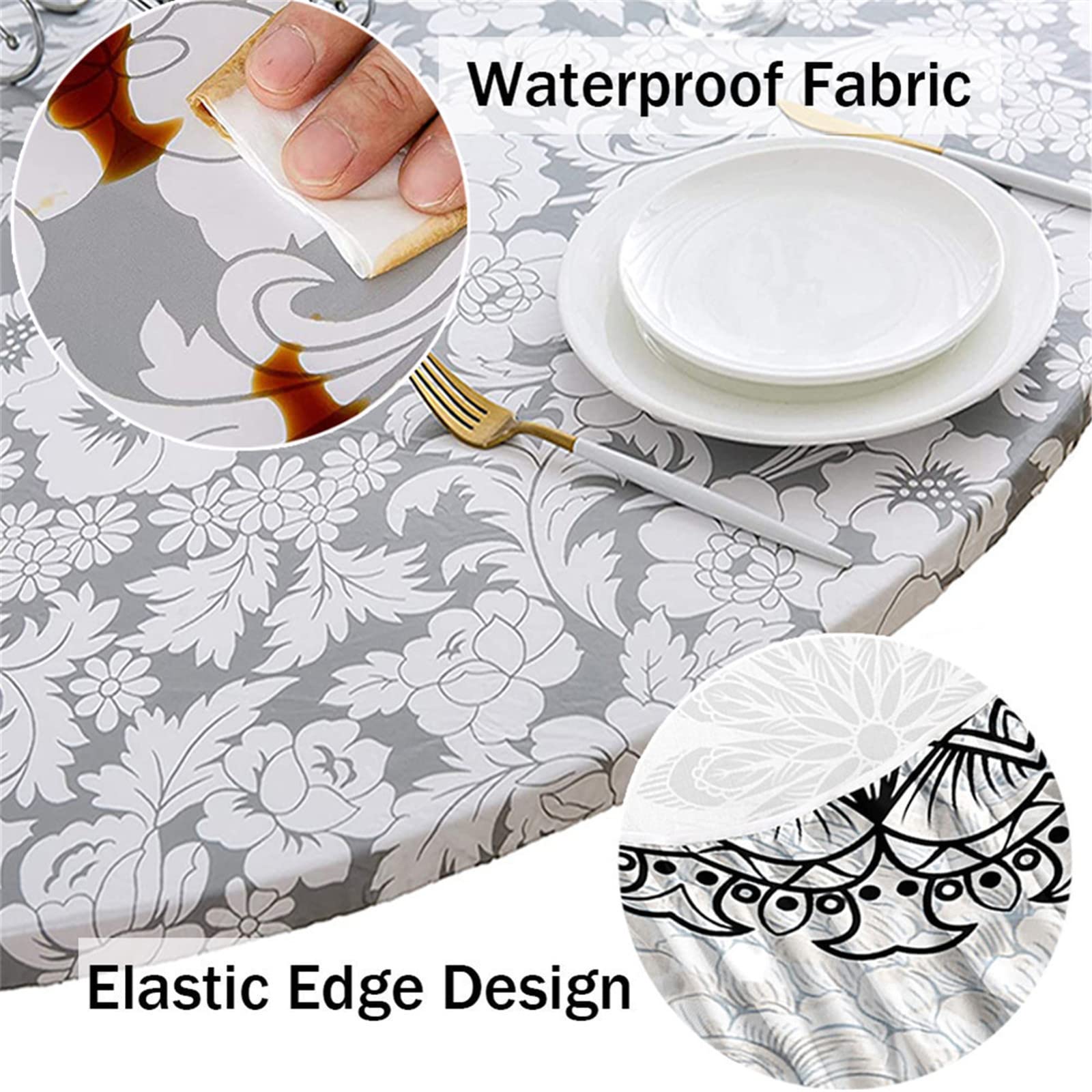 Morbuy Noël Rondes Nappes Avec Bord Élastique, Nappes Rondes Anti Taches Lavable, Imperméable Nappe De Table Imprimé De Animal Pour Cuisine Jardin Fête Table (150cm,Flocon De Neige