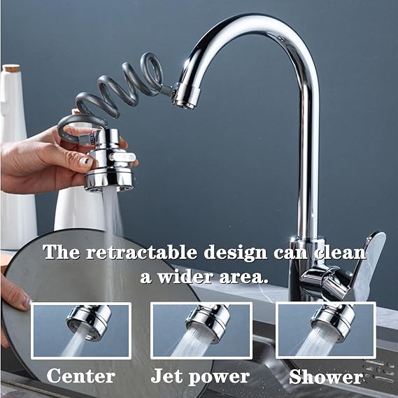 Sink Faucet Extender Professional Sink Sprayer Attachment 360 Rotatable Sink Faucet Extender Aerator with Stretchable Hose for Kitchen and Bathroom,3 Water Outlet Modes