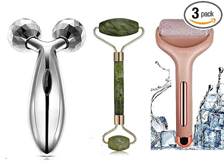 MORVIKA Ice Roller Face Massager, Facial Massager Jade Rolle 100% Natural, 3D Massager Roller