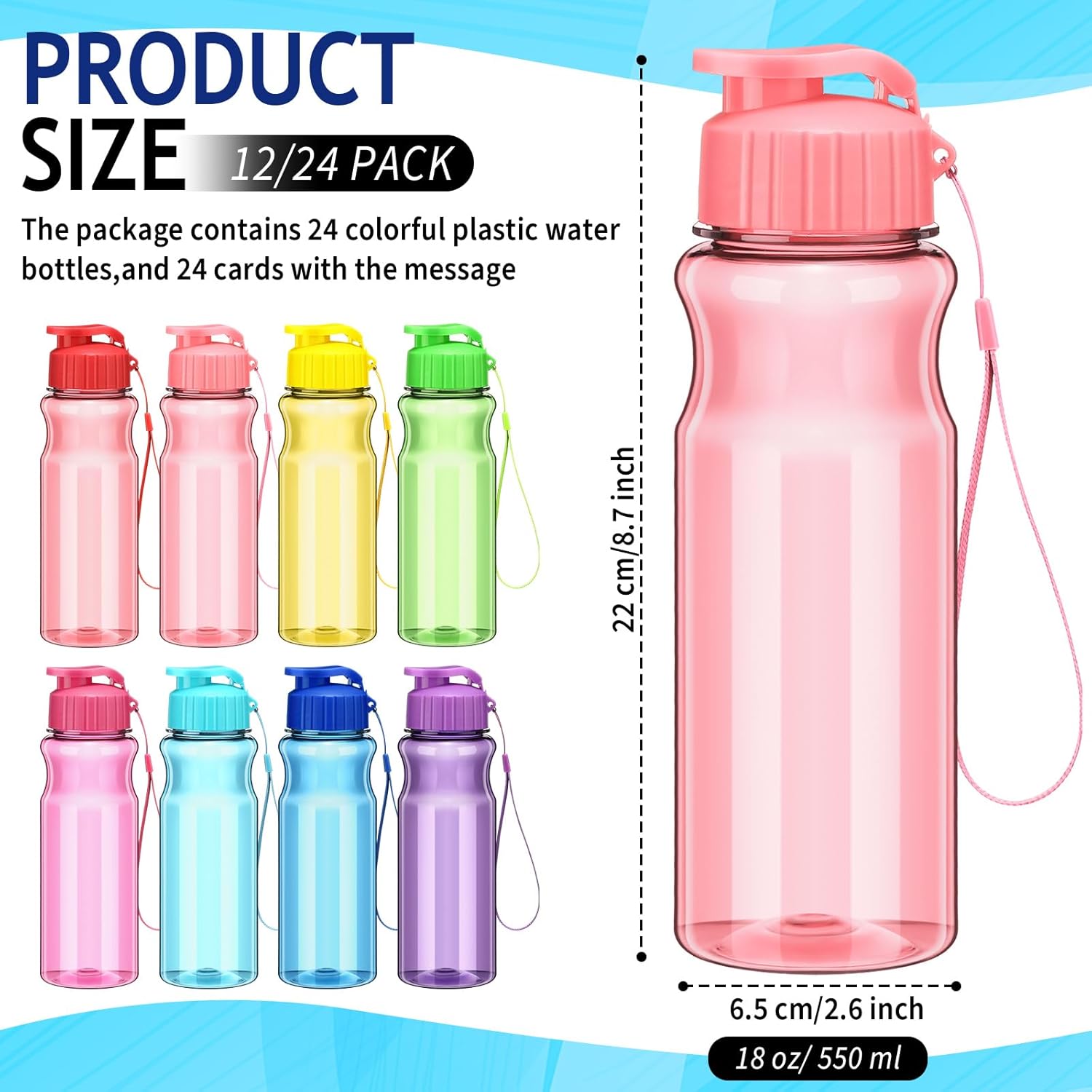 Water Bottles Bulk End of the Year Gifts for Students 18 oz Portable Sports Water Bottle Summer Graduation Student Gifts from Teacher for Kids School Classroom Prizes Goodie Bag (24) - Image 2