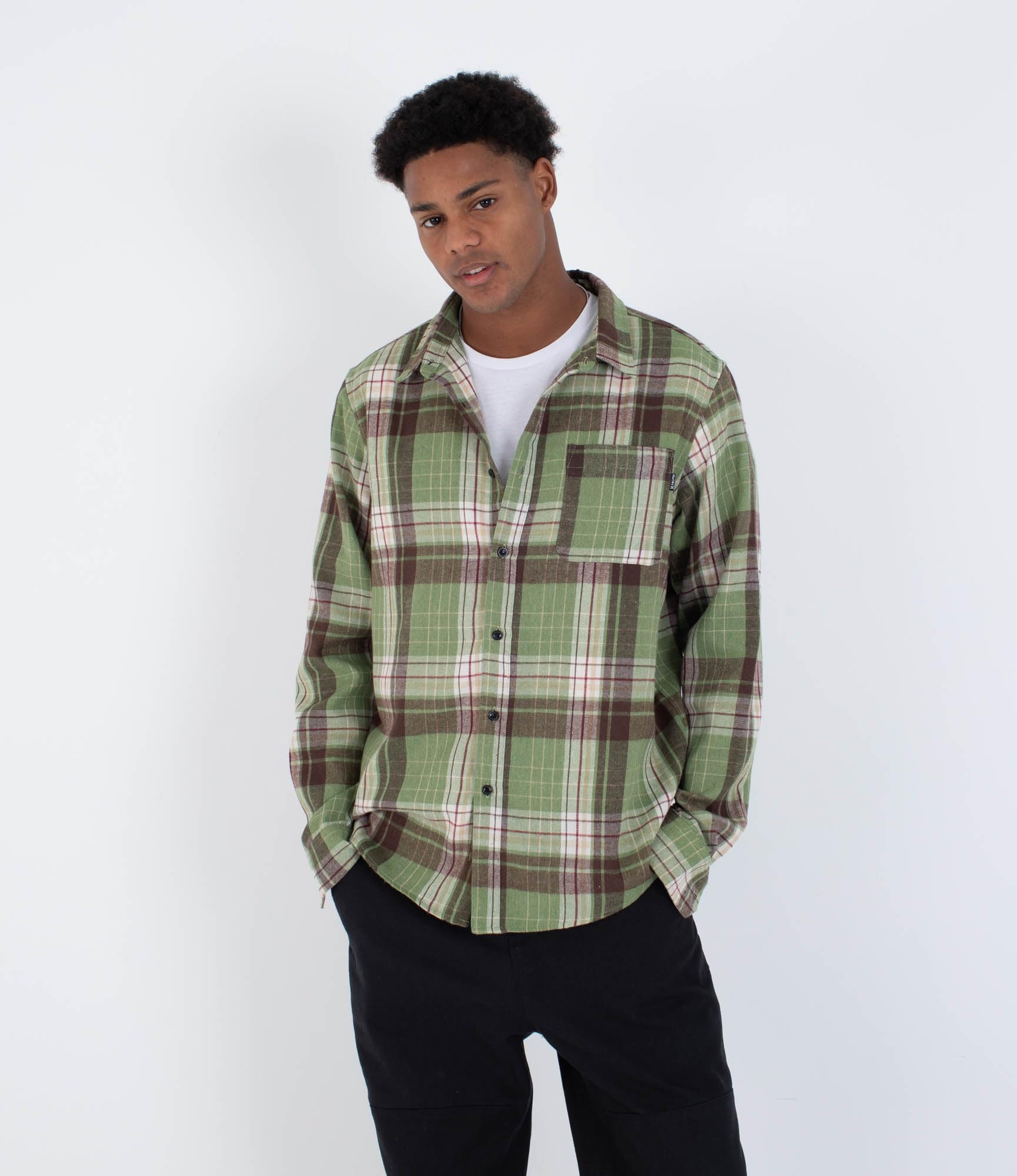 Hurley Mens Long Sleeve - Axe Flannel Shirt, Green, XXL EU