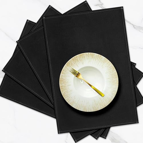 Miniatura 8 de Juego de 4 manteles individuales negros de 12 x 18 pulgadas, resistentes al calor, lavables, fáciles de limpiar, manteles individuales de tela de