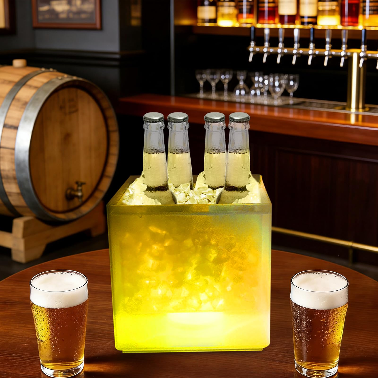 Secchiello di ghiaccio a LED per bevande, bianco RGB, refrigeratore per champagne, in plastica, per feste, bar, matrimoni, decorazione da tavolo