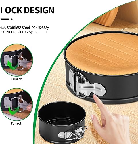 Miniatura 4 de Juego de 3 moldes para tartas de queso antiadherentes de 479 pulgadas con parte inferior extraíble, moldes redondos para hornear a prueba de fugas