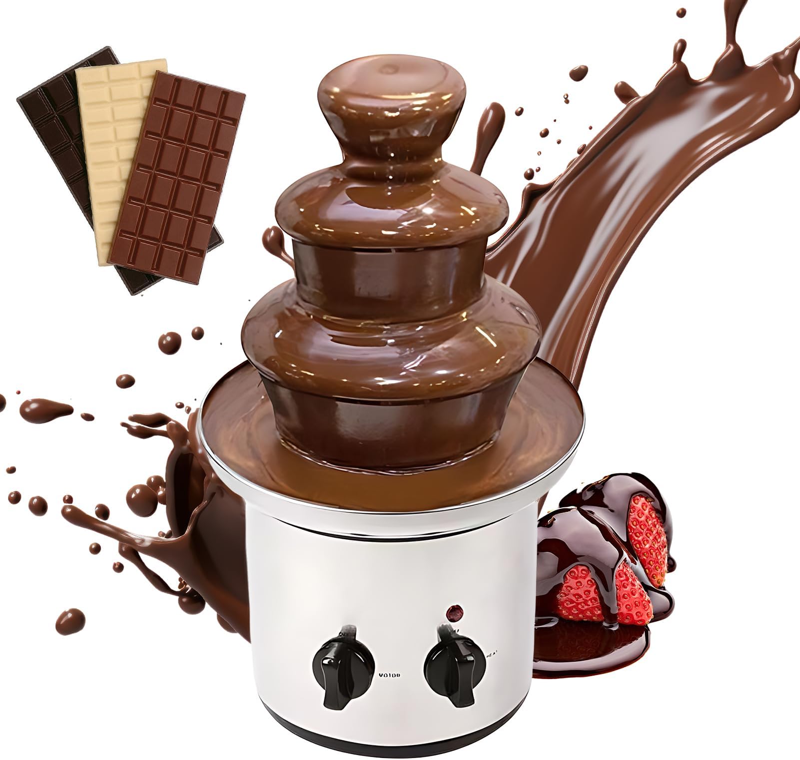 – Chocolate Fountain Machine with Tray Automatic Temperature Control Food Grade Stainless Steel for Melting Chocolate and Fondue Perfect for Parties and Gatherings (UK plug)