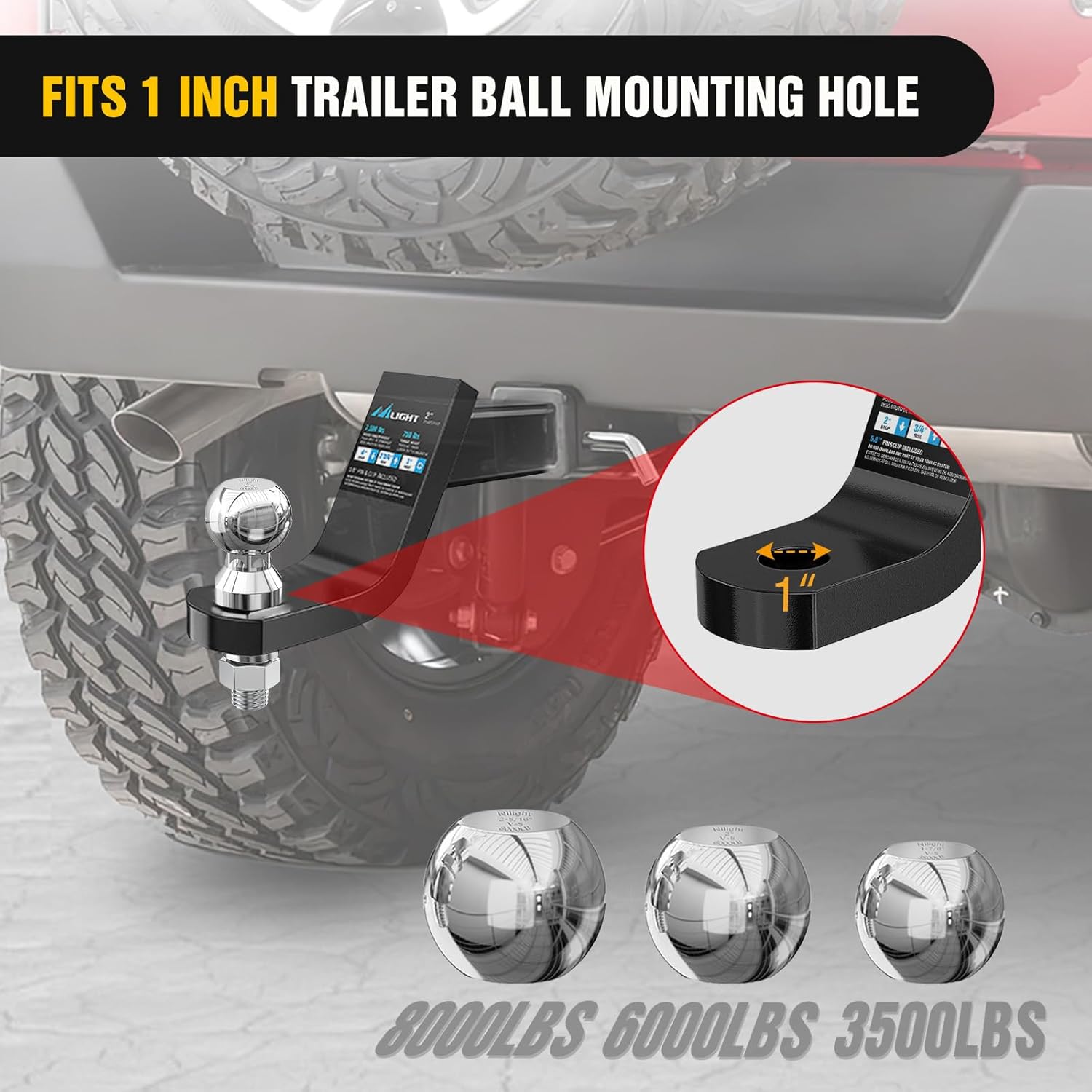 Nilight 1-7/8", 2" and 2-5/16" Diameter Chrome Trailer Hitch Ball, Maximum Load Capacity Up to 8,000 lbs, 1- Inch Shank Universal Fit Gray