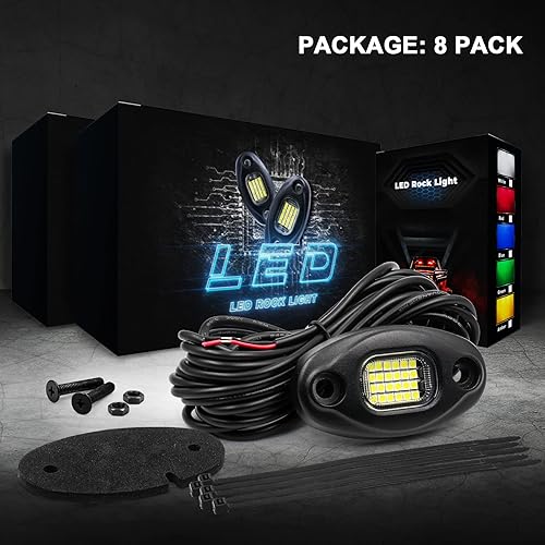 Miniatura 6 de Luces de roca blancas, 8 cápsulas de luces de roca para camiones, jeep, cuatrimoto, UTV RZR, luces subterráneas