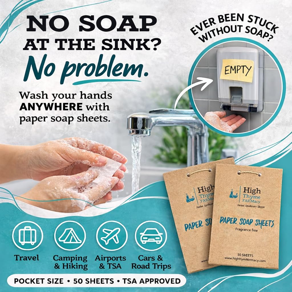 Travel Soap Sheets (300 Count, 6 Pack) – Portable Paper Soap for Travel, Camping, Hiking & Emergency Kits – Pocket Size Hand Soap Sheets, TSA Approved, Unscented