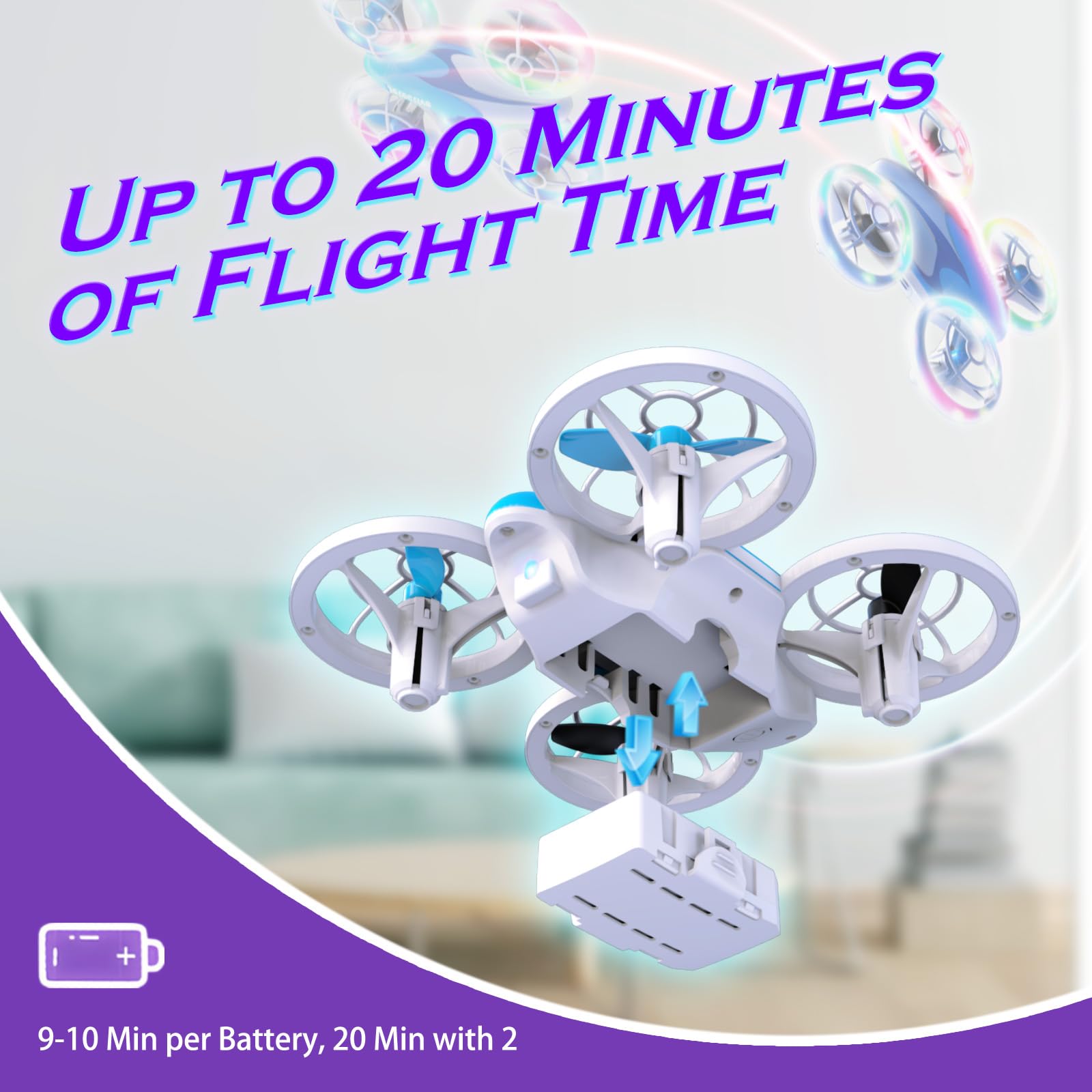 Mini Drone Pour Enfants Avec LED - Télécommande 2 Vitesses - 3 Batteries - Vol 3D - Cadeau Fille Garçon 6-16 Ans