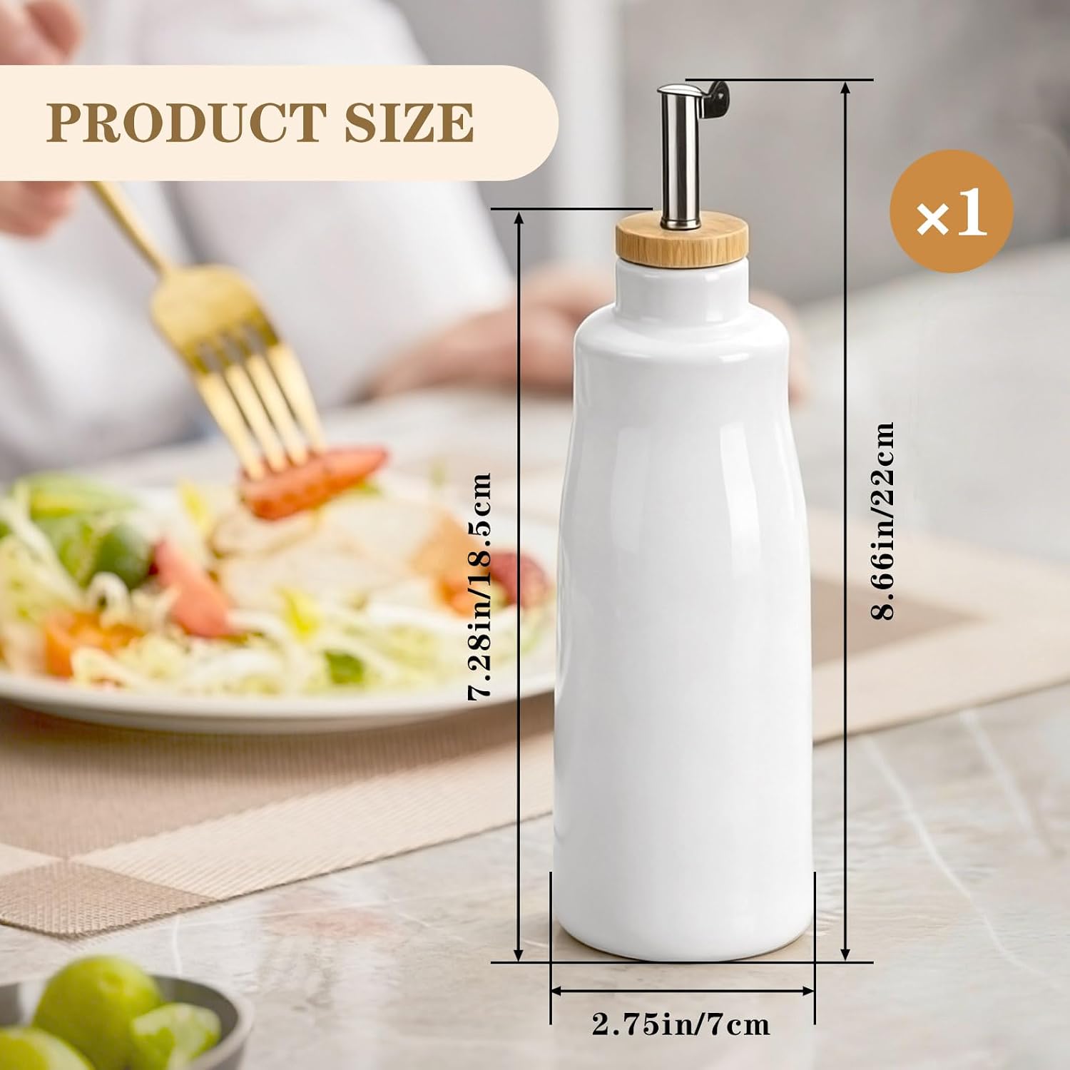 Yitexin 14.2 Oz Olive Oil Dispenser Bottle with Automatic Spout, Porcelain Olive Oil Cruet Container, Kitchen Opaque Dispenser Bottle for Vinegar Soy Sauce Coffee Syrup Liquids (White)