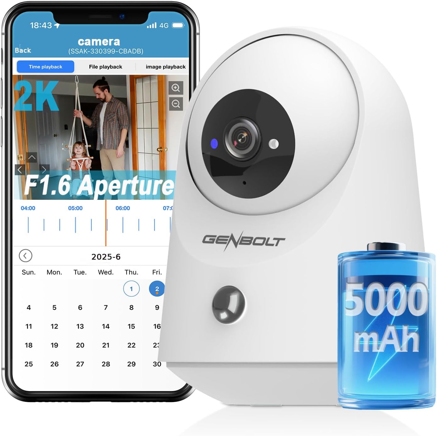 GENBOLT 2K WiFi Indoor Security Camera with mobile app interface