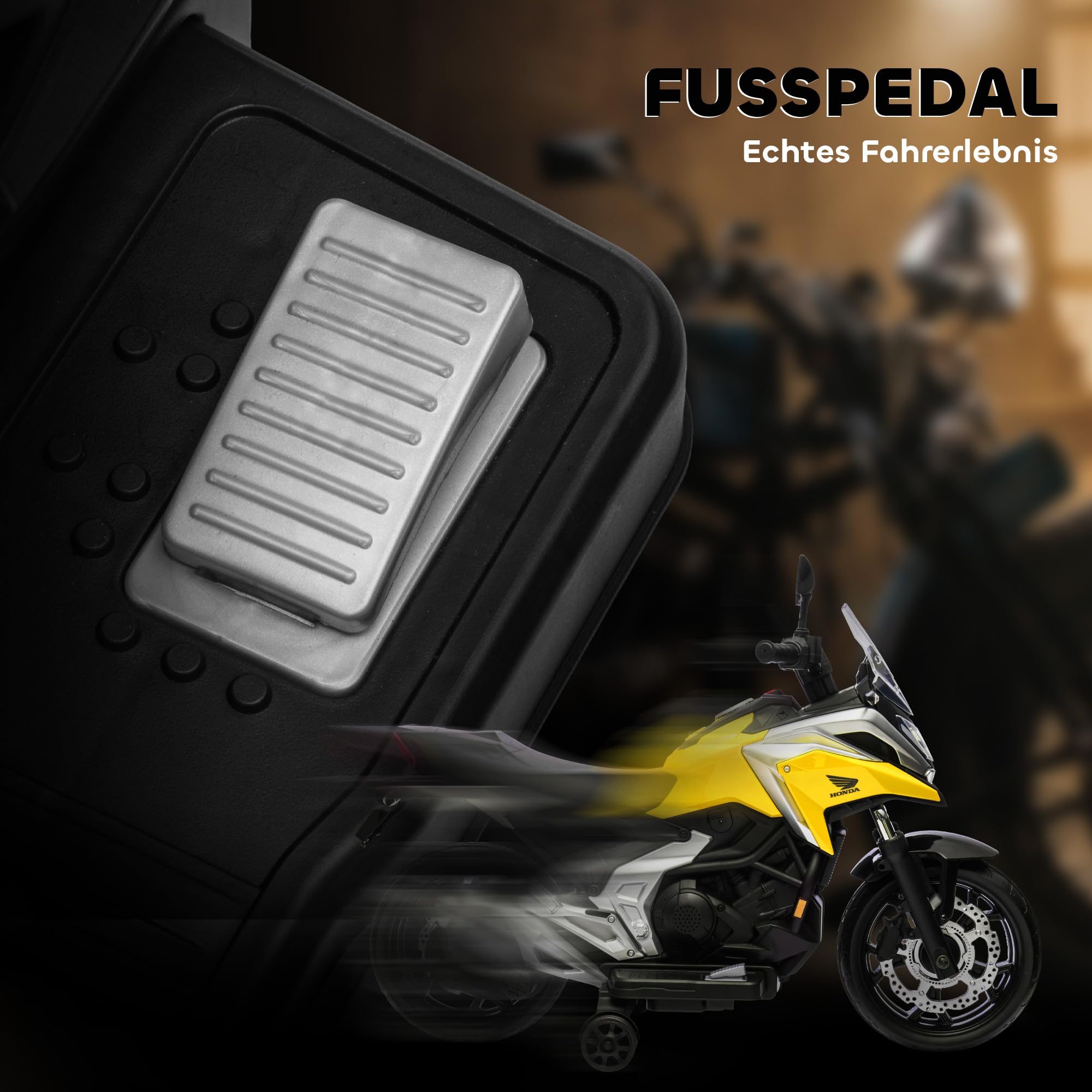AIYAPLAY Elektro Kindermotorrad Elektrisch MP3 USB 3-6 Jahre Gelb | Elektromotorrad, 2 Stützrädern, Musik, Scheinwerfer