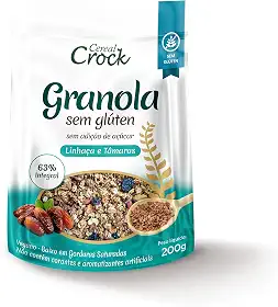 Granola sem adição de açúcar Linhaça e Tâmaras (com aveia sem glúten) Cereal Crock 200g