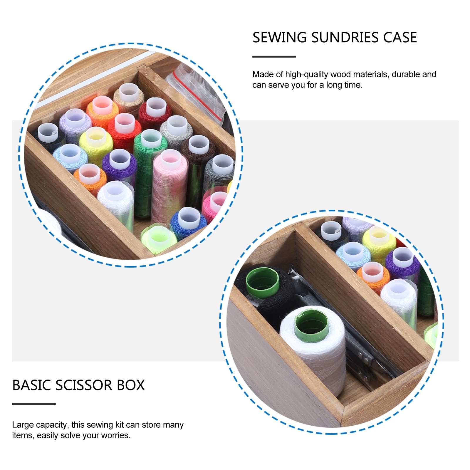 Housoutil Caja en Tijeras y Hilos Agujas para Almacenar de Colores Kit de Costura de Madera Natural Retro Gran Capacidad Sewing Adecuado para DIY Casa