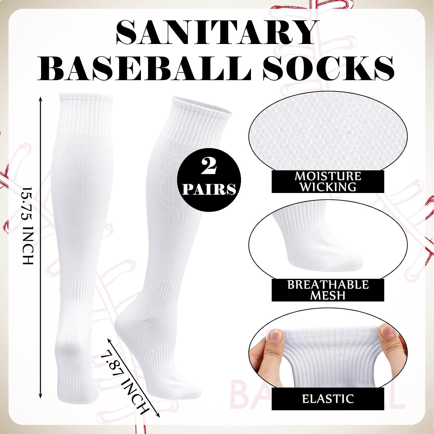 Cuffbow 4 Pairs Baseball Stirrups and Sanitary Socks Set 7 Inch Baseball Softball Stirrups and White Under Stirrup Liner Sock