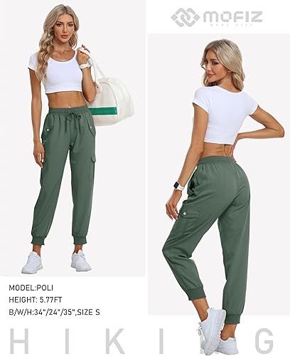 Miniatura 6 de MoFiz Pantalones cargo para mujer, ligeros, con cintura elástica, pantalones deportivos de senderismo, pantalones casuales de viaje con bolsillo