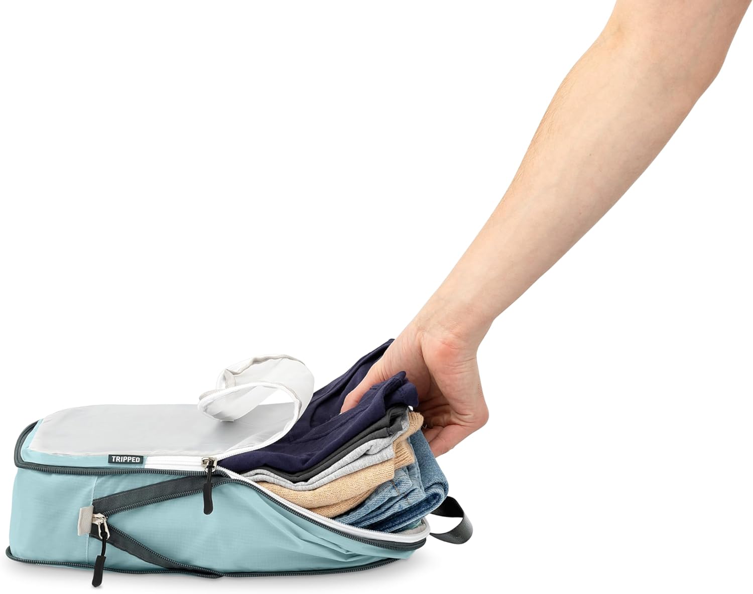 Large Packing Cube Set with See Through Mesh- Compression Packing Cubes Travel Organizers by TRIPPED Travel Gear (Dusty Teal) - Image 8