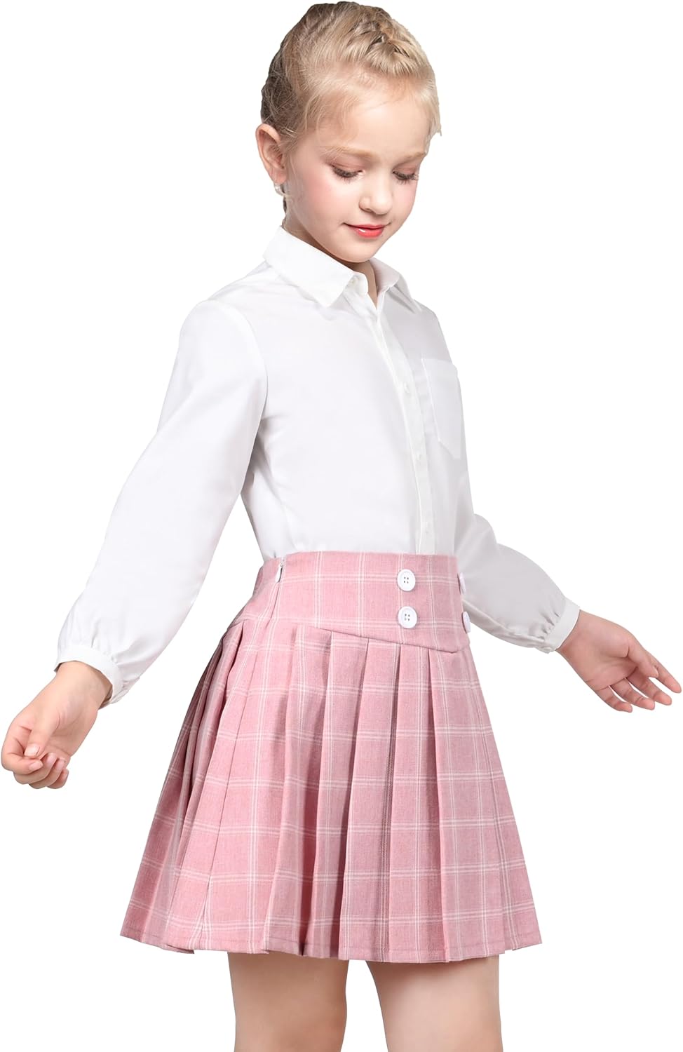 Sunny Fashion Girls Outfit Set 2 Piece White Shirt Black Pleated Skirt School