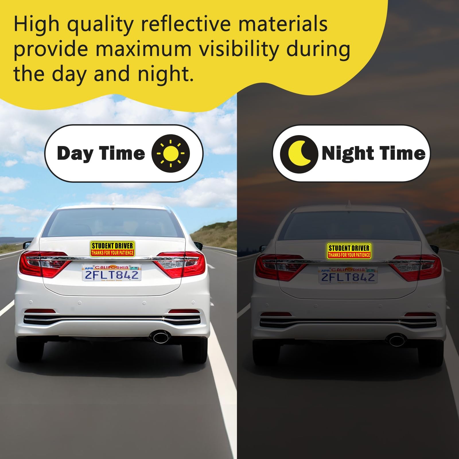 Student Driver Magnet for Car Safety Warning Please Be Patient New Driver Sticker Reusable Movable Reflective Magnetic Black & Red for Car Bumper 3 Pcs